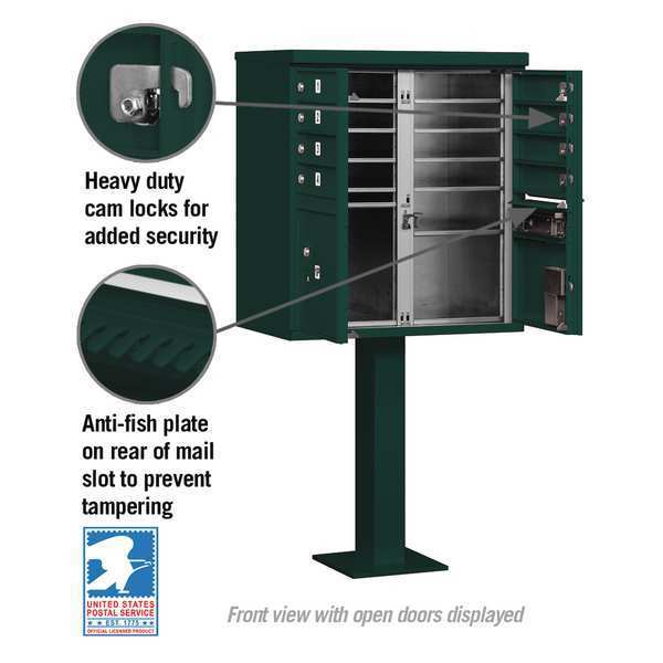 Cluster Box Unit, Green, Powder Coated, 10 Doors, Pedestal, 1 Type