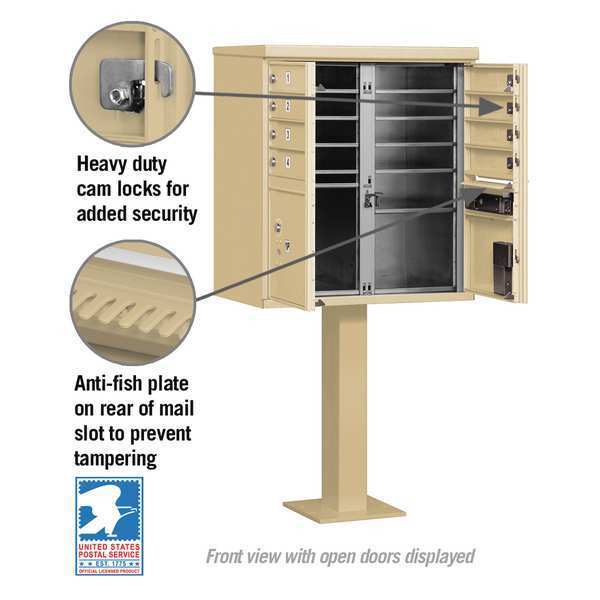 Cluster Box Unit, Sandstone, Powder Coated, 10 Doors, Pedestal, 1 Type