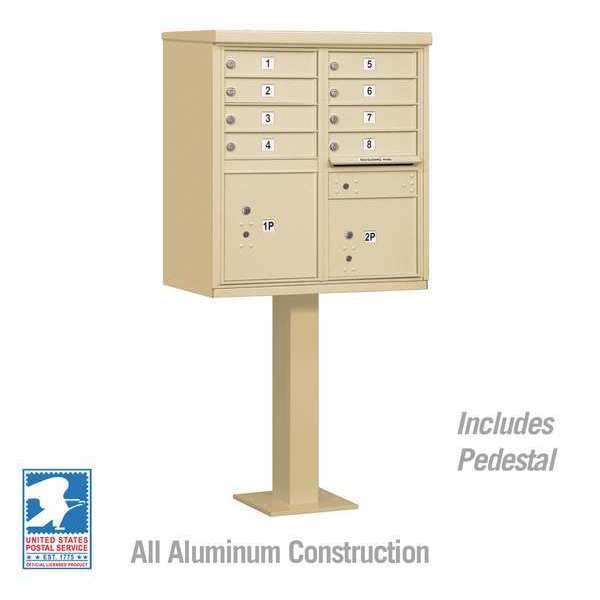 Cluster Box Unit, Sandstone, Powder Coated, 10 Doors, Pedestal, 1 Type