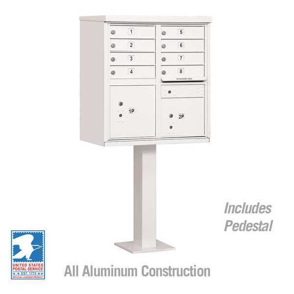 Cluster Box Unit, White, Powder Coated, 10 Doors, Pedestal, 1 Type