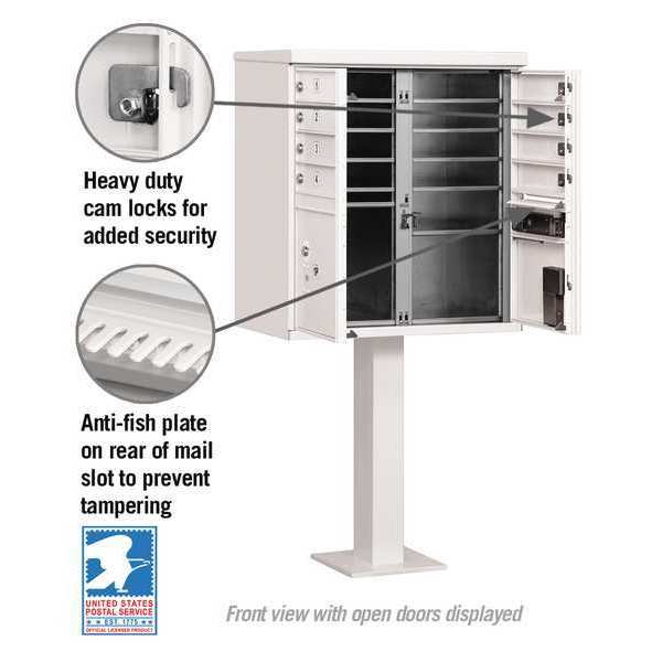 Cluster Box Unit, White, Powder Coated, 10 Doors, Pedestal, 1 Type
