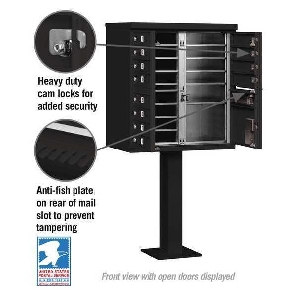 Cluster Box Unit, Black, Powder Coated, 13 Doors, Pedestal, 2 Type