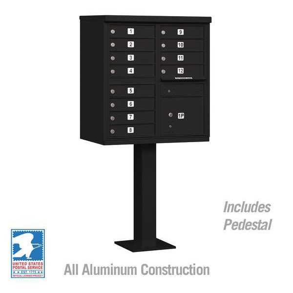 Cluster Box Unit, Black, Powder Coated, 13 Doors, Pedestal, 2 Type
