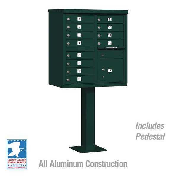 Cluster Box Unit, Green, Powder Coated, 13 Doors, Pedestal, 2 Type
