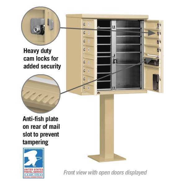 Cluster Box Unit, Sandstone, Powder Coated, 13 Doors, Pedestal, 2 Type