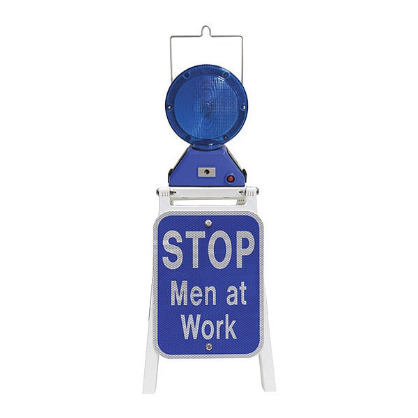 LED Stop Sign, Stop Men at Work, WT/Blue