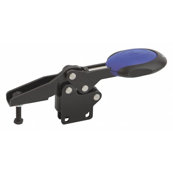 Toggle Clamp Horizontal With Safety Lock, Foot Vert. F1=2400, Clamping Spindle M12X70, Steel, Blue