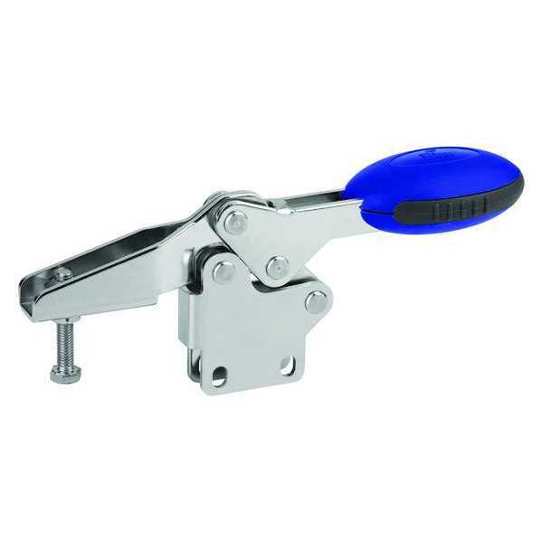Toggle Clamp Horizontal, Foot Vert. F1=2000, Clamping Spindle M08X45, Stainless Steel, Blue