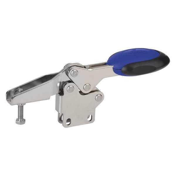 Toggle Clamp Horizontal With Safety Lock, Foot Vert. F1=2000, Spindle M08X45, Stainless Steel, Blue