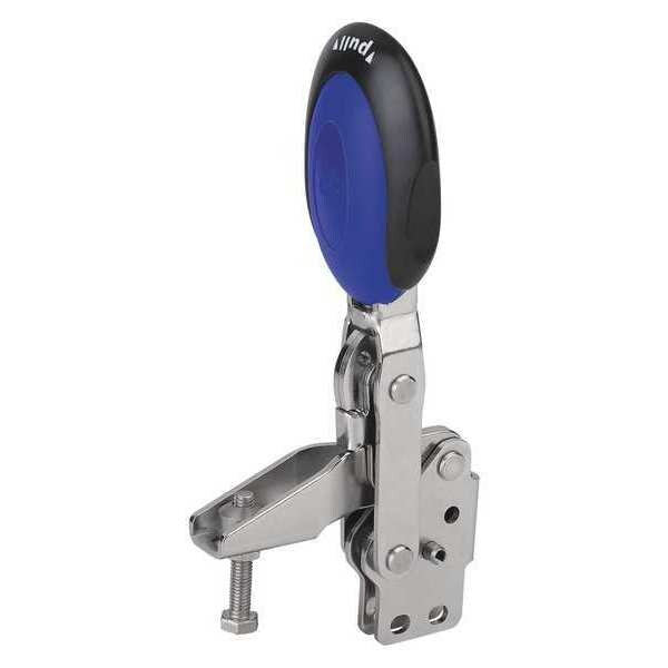 Toggle Clamp Vertical With Safety Lock, Foot Vert. F1=2000, Spindle M08X45, Stainless Steel, Blue