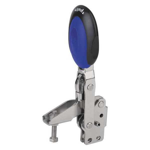 Toggle Clamp Vertical With Safety Lock, Foot Vert. F1=1350, Spindle M06X35, Stainless Steel, Blue