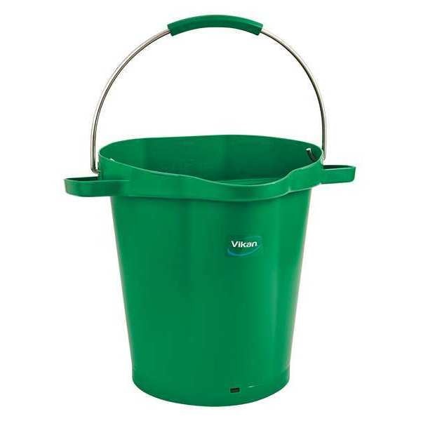 5 1/4 gal Round Hygienic Bucket, 15 in H, 14 1/8 in Dia, Green, Polypropylene/Stainless Steel