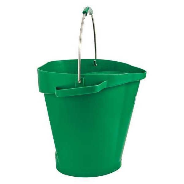 5 1/4 gal Round Hygienic Bucket, 15 in H, 14 1/8 in Dia, Green, Polypropylene/Stainless Steel