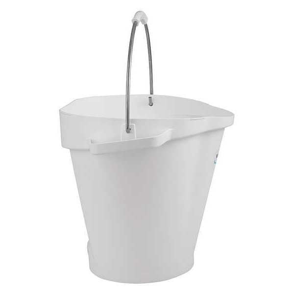 5 gal. Round Hygienic Bucket, 15 in H, 14 1/8 in Dia, White, polypropylene