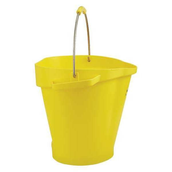 5 1/4 gal Round Hygienic Bucket, 15 in H, 14 1/8 in Dia, Yellow, Polypropylene/Stainless Steel