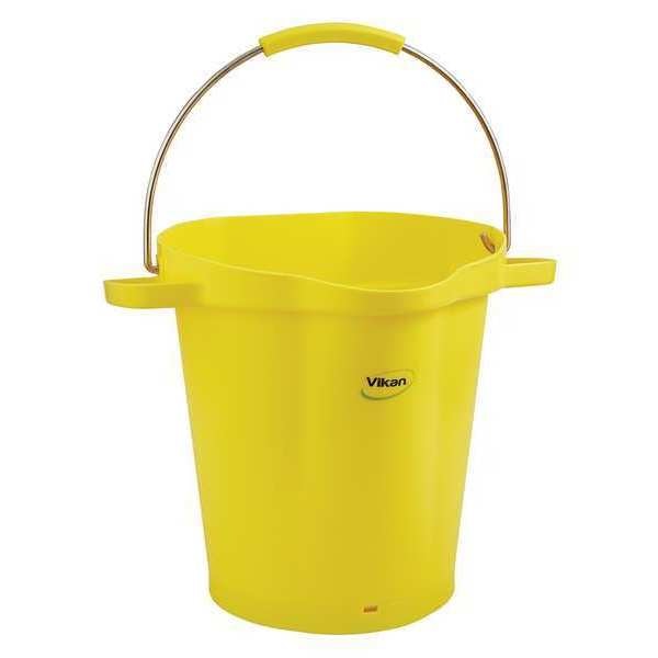 5 1/4 gal Round Hygienic Bucket, 15 in H, 14 1/8 in Dia, Yellow, Polypropylene/Stainless Steel