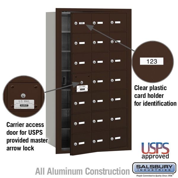 Mailbox, Bronze, Powder Coated, 20 Doors, Recessed, 4B+, USPS