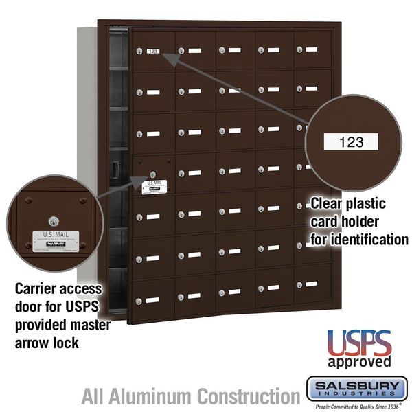 Mailbox, Bronze, Powder Coated, 34 Doors, Recessed, 4B+, USPS