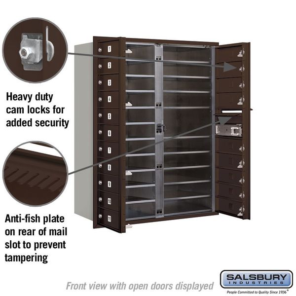 Mailbox, Bronze, Powder Coated, 20 Doors, Recessed, 4C, USPS
