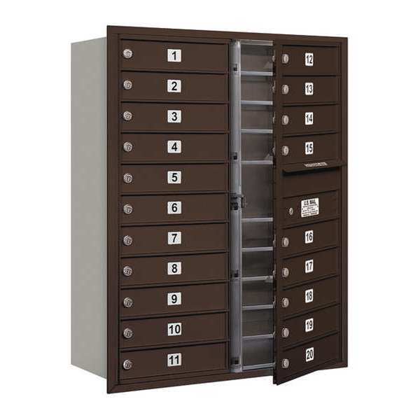 Mailbox, Bronze, Powder Coated, 20 Doors, Recessed, 4C, USPS
