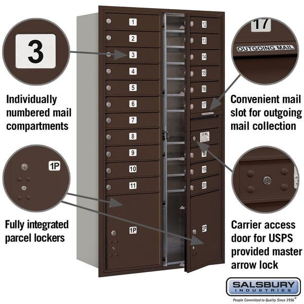 Mailbox, Bronze, Powder Coated, 0 Doors, Recessed, 4C, USPS