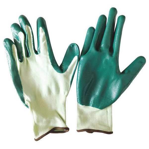 Nitrile Coated Gloves, Palm Coverage, Green, 2XL, PR