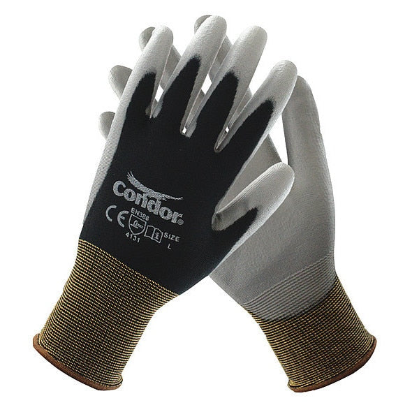 Polyurethane Coated Gloves, Palm Coverage, Black/Gray, M, PR