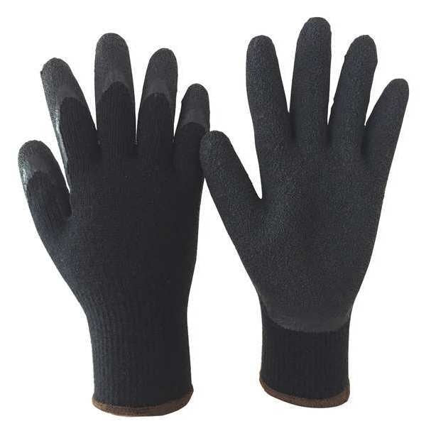 Natural Rubber Latex Coated Gloves, Palm Coverage, Black, XL, PR