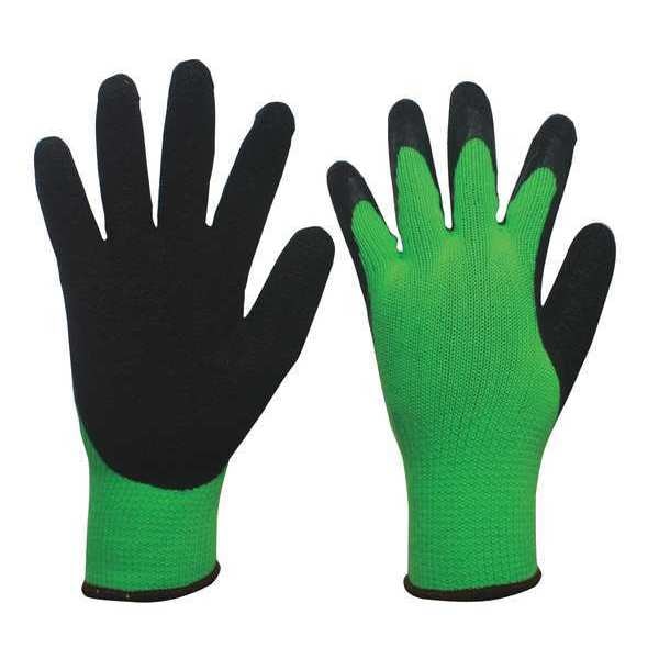 Natural Rubber Latex Coated Gloves, Palm Coverage, Black/Green, M, PR