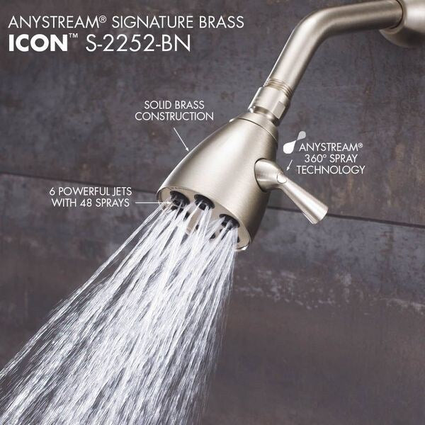 Solid Brass Shower Head 2.5 GPM, Brushed Nickel