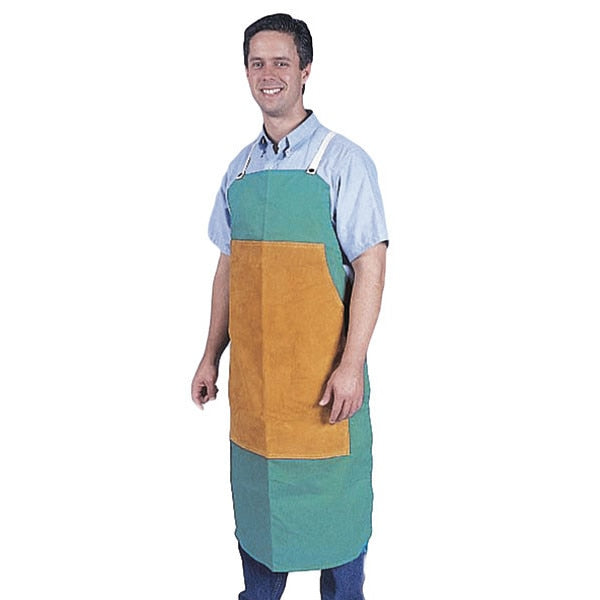 24X42 Grn Bib Apron W/Leat