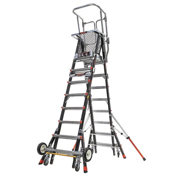 8 to 14 ft Fiberglass Adjustable Safety Cage Platform Stepladder