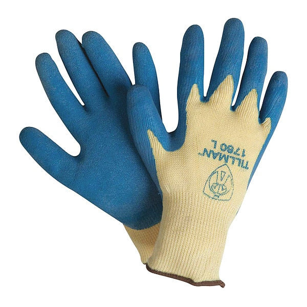 Latex Coated Gloves, Palm Coverage, Blue/Yellow, XL, PR