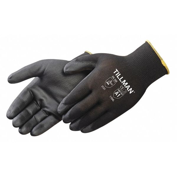 Polyurethane Coated Gloves, Palm Coverage, Black, XL, PR