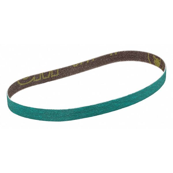 Sanding Belt, Coated, 1/2 in W, 18 in L, 36 Grit, Extra Coarse, Zirconia Alumina, 577F, Green