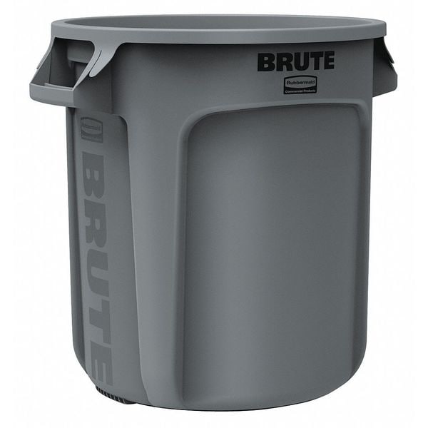 10 gal Round Trash Can, Gray, 15 5/8 in Dia, None, Plastic