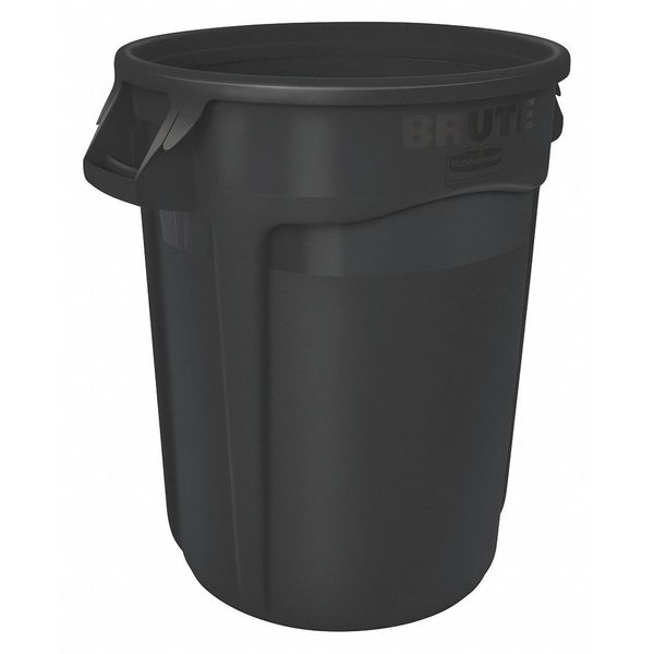 BRUTE Trash Can, Round, 55 gal Capacity, 26 1/2 in W, 33 in H, Black