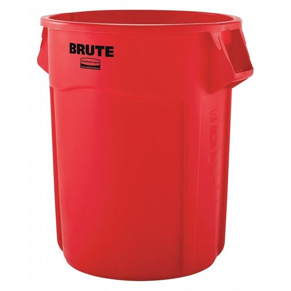 BRUTE Trash Can, Round, 55 gal Capacity, 26 1/2 in W, 33 in H, Red