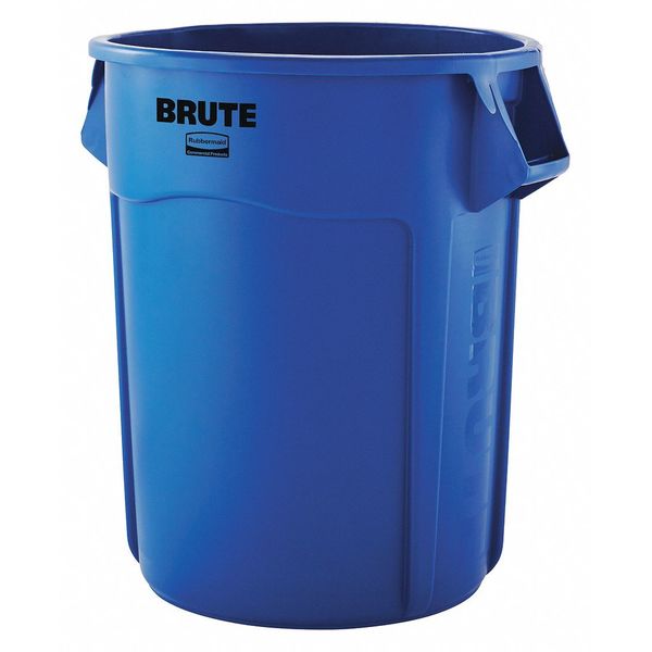 55 gal Round Trash Can, Blue, 26 1/2 in Dia, None, Plastic