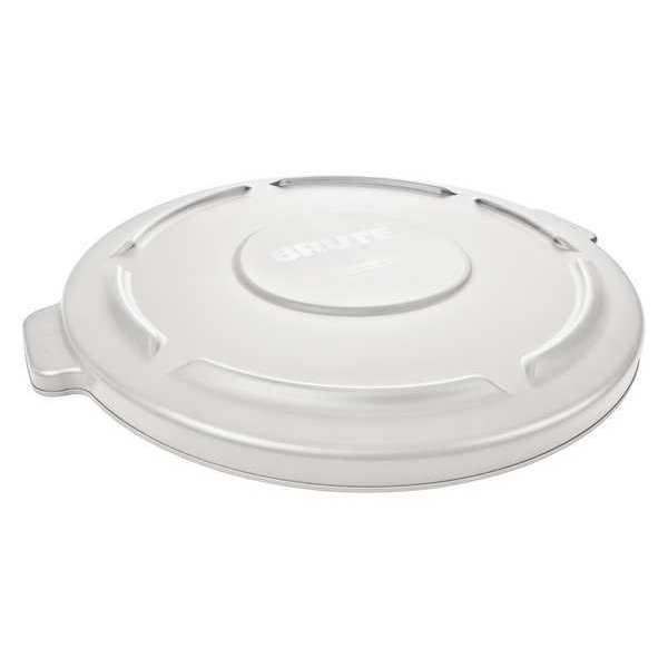 55 gal Flat Trash Can Lid, 26 3/4 in W/Dia, White, Resin, 0 Openings