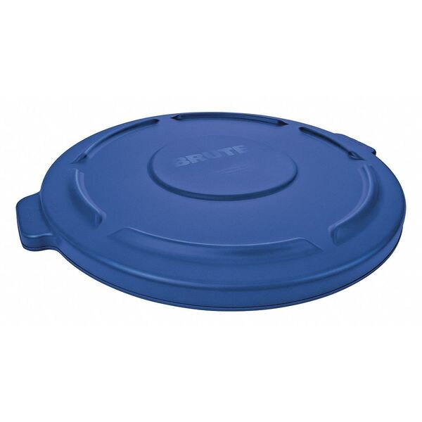 55 gal Flat Trash Can Lid, 26 3/4 in W/Dia, Blue, Resin, 0 Openings