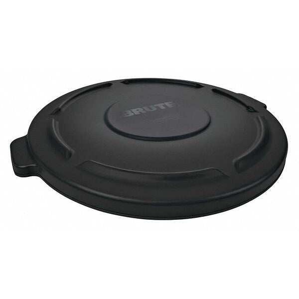 55 gal Flat Trash Can Lid, 26 3/4 in W/Dia, Black, Resin, 0 Openings