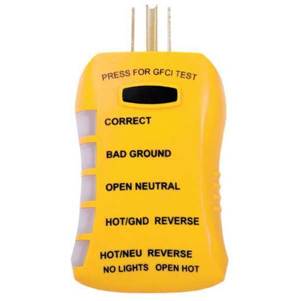 Receptacle Tester with GFCI, 125VAC, LED