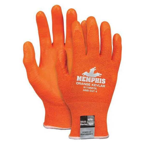Hi-Vis Cut Resistant Coated Gloves, A4 Cut Level, Foam Nitrile, XL, 1 PR