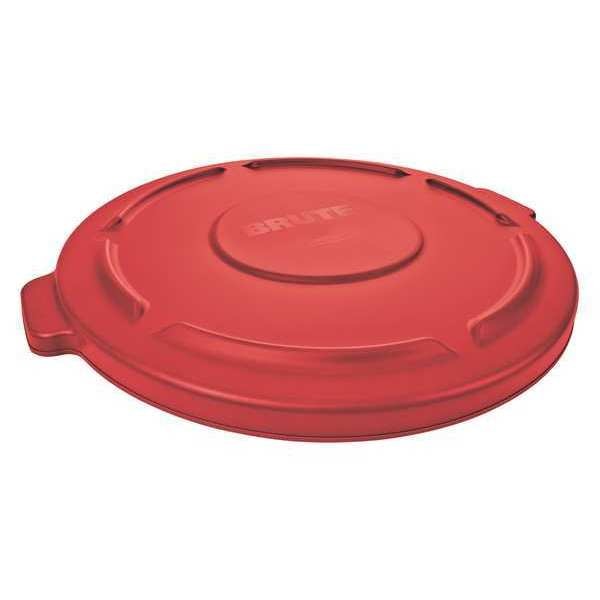 20 gal Flat Trash Can Lid, 20 in W/Dia, Red, Resin, 0 Openings
