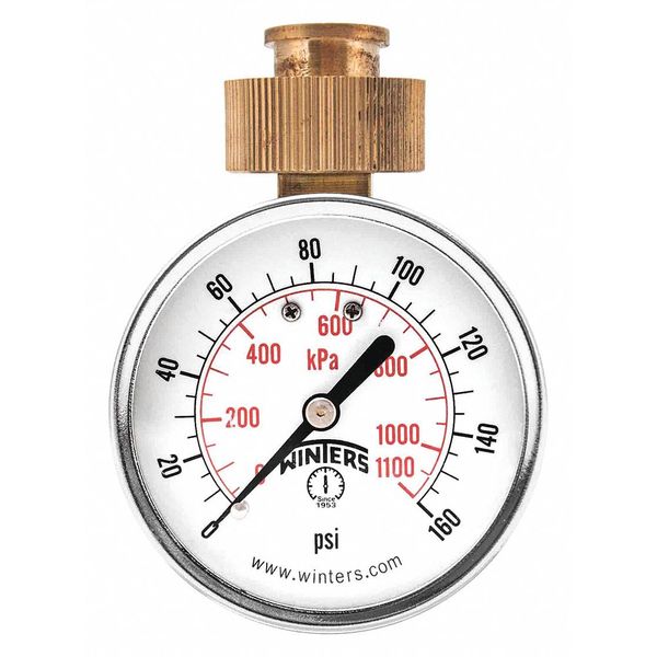 Pressure Gauge, 0 to 160 psi, 3/4 in