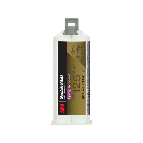 Epoxy Adhesive, DP125 Series, Gray, 1:01 Mix Ratio, 150 min Functional Cure, Dual-Cartridge