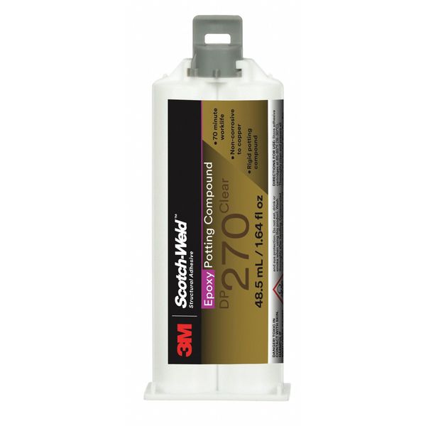 Epoxy Adhesive, DP270 Series, Clear, 1:01 Mix Ratio, 3 hr Functional Cure, Dual-Cartridge