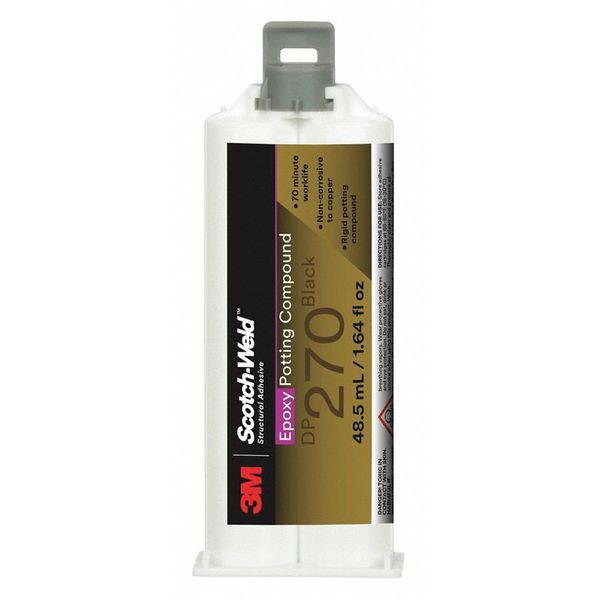 Epoxy Adhesive, DP270 Series, Black, 1:01 Mix Ratio, 1 hr Functional Cure, Dual-Cartridge