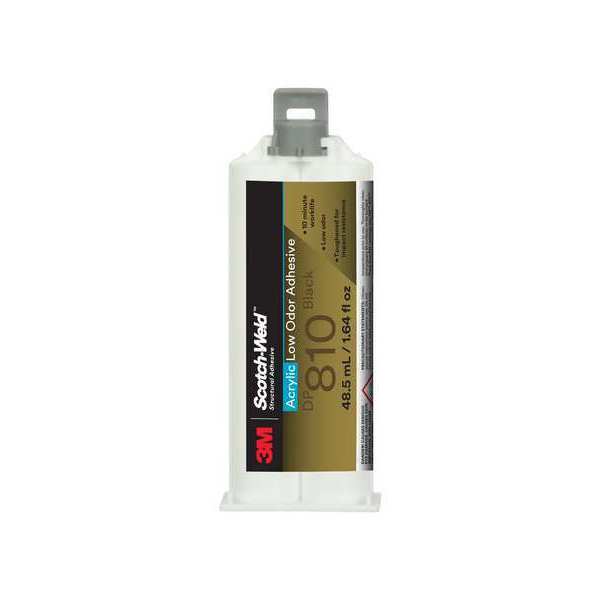 Acrylic Adhesive, DP810 Series, Black, 1:01 Mix Ratio, 20 min Functional Cure, Dual-Cartridge